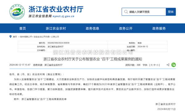 2023年度浙江省智慧農(nóng)業(yè)“百千”工程成果案例公布！托普云農(nóng)4大案例成功入選